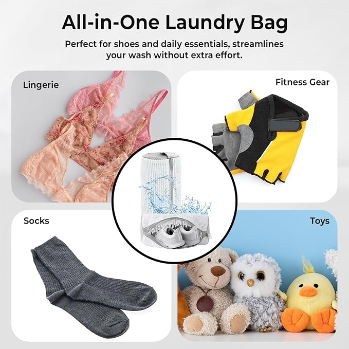 2PCS Shoe Washing Machine Bag with Pair of Shoes Tree and 4 Deodorizer Balls, Durable Zipper Reusable Shoe Washing Bag with 20000+ Fluffy Fiber Lining For 360ยฐ Cleaning for Sneakers