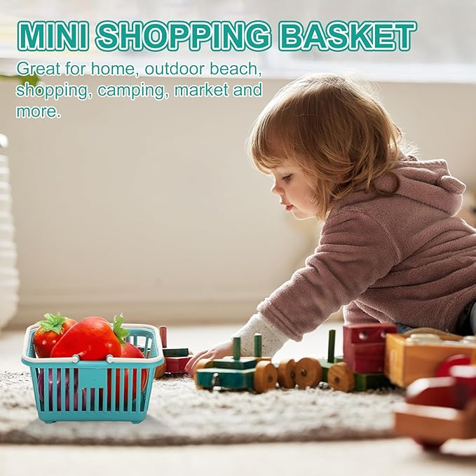 PATIKIL 8PCS Small Plastic Basket,Mini Storage Basket Grocery Tiny Shopping Baskets with Handle Organizer Filtered Water for Organizing Toys Fruits Veggies Snacks, Pink