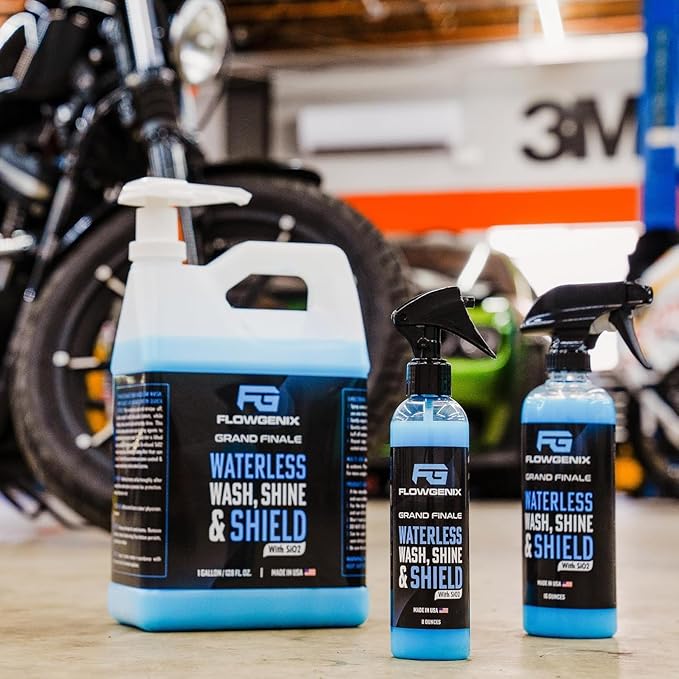 Flowgenix⢠Waterless Car Wash Spray - Grand Finale - Motorcycle Cleaner & Car Wax Polish (8 oz) - Ceramic Coating - Incl. 2 Microfiber Towels - Quick Detailer Spray to Make Your Vehicle Shine