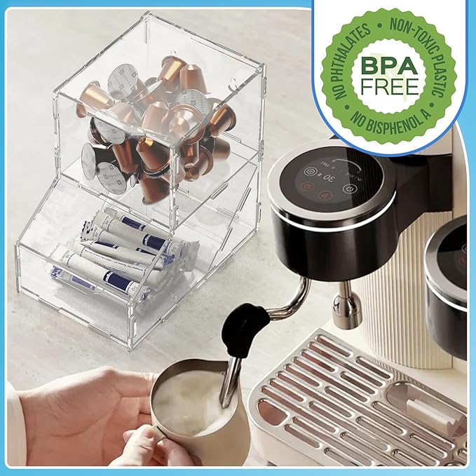 Acrylic Laundry Pods Organizer with 2 Lids - Multi-Purpose Dispenser for Dishwasher Pods, Detergent Powder, Dryer Balls & Snacks | Wall Mount or Desktop Storage