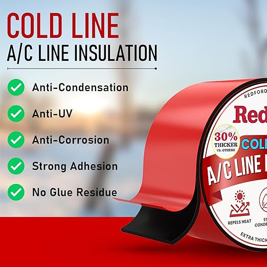Redford Supply Co. 2 inch x 14 ft, AC Line Pipe Insulation, Outdoor Pipe Insulation Wrap for Winter Freeze Protection, Water Line Freeze Protection Foam, Insulated Wrap for Copper Pipes, PVC