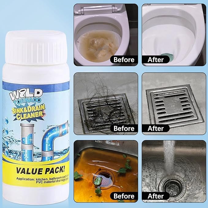 4PCS Wild Tornado Pipe Dredge, Powerful Sink and Drain Cleaner Powder, Pipeline Dredging Agent for Kitchen & Bathroom Portable Powder Cleaning Tool