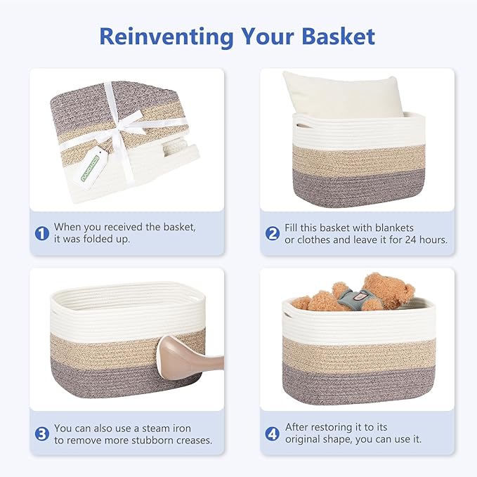 Cotton Rope Basket, Storage Baskets with Handle, 15x10x9 Inch Woven Basket for Shelves, Laundry, Towels, Clothes, Books, (Black 3Pack)