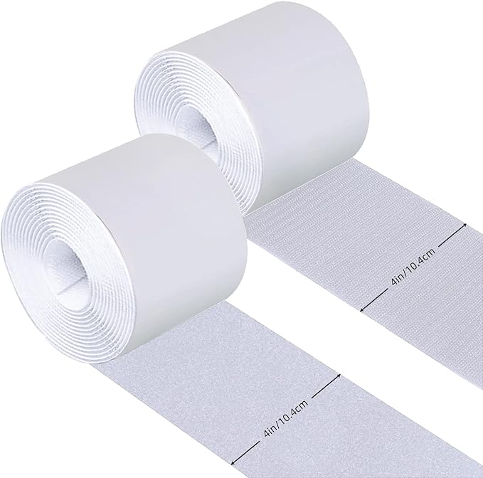 4 Inch x 18 Feet White Adhesive Hook Loop Tape Heavy Duty, Multi-Purpose Carpet Anti Slip Rug Gripper, Double Sided Hook Loop Rolls, Couch Cushion Grip, Bulk Sticky Straps Wall Hanging Strips