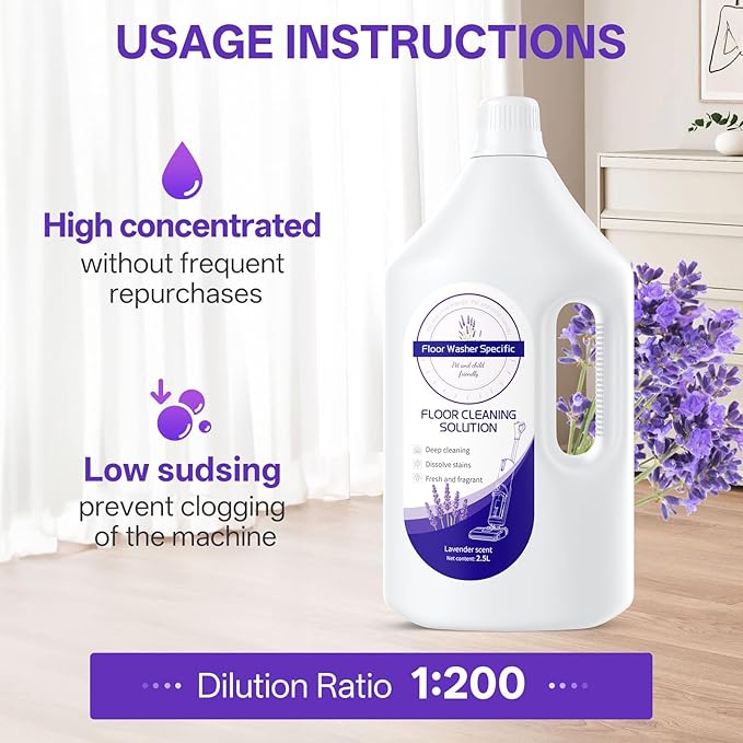 Floor Cleaner Compatible with Tineco Cleaning Solution, Suitable with All Robotic Vacuum Mop and Cordless Wet/Dry Vacuum Mop Cleaner, Multi-Surface Deodorizing & Cleaning Solution (1 L, Lavender)