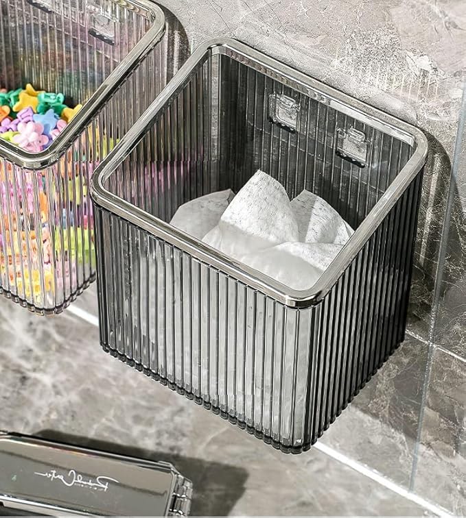 Adhesive Floating Wall Shelves – No Tools Needed for Installation | Perfect for Organizing Makeup, Toiletries & Home Accessories (Transparent_SilverEdge)