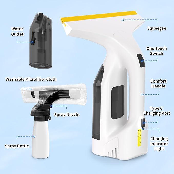 Electric Window Vacuum Squeegee Cordless 11", Window Cleaner with 2.2KPA MAX Suction, Perfect for Showers, Mirrors, Glass, Countertops