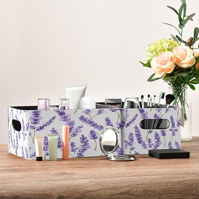 Kcldeci Lavender Flower Storage Bins Baskets for Organizing 2Pack, Sturdy Storage Basket Foldable Storage Baskets for Shelves Closet Nursery Toy