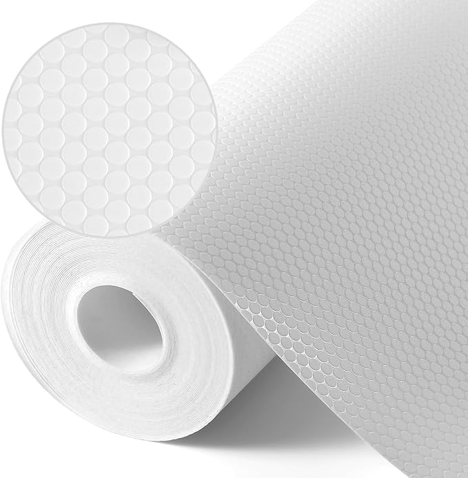 White Shelf Liners for Kitchen Cabinets Non Adhesive Drawer Liner for Bathroom Waterproof Refrigerator Liners for Shelves Fridge Plastic Mats Cabinet Cupboard Liner 17.5 x 157.4 Inches