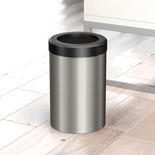 Gatco Small Bathroom Trash Can with Lid, Round 3 Gallon Stainless Steel Wastebasket, Under Sink, Satin Nickel and Matte Black, for Bathroom, Bedroom, Office (1911MX)