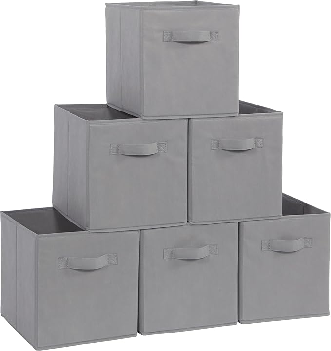 Storage Cubes, 11 Inch Cube Storage Bins, Set of 10, Fabric Foldable Storage Bins With Handles, Closet Storage Organizer Bins, Cubby Clothing Storage Baskets for Shelves, Gray