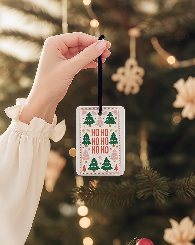 Retro Boho Christmas Car Air Freshener 4 Pcs, Hohoho Xmas Tree Lights Holiday Hanging Air Freshener for Cars Closet Drawer Books, Christmas Car Accessories Mirror Decor for Women Girls