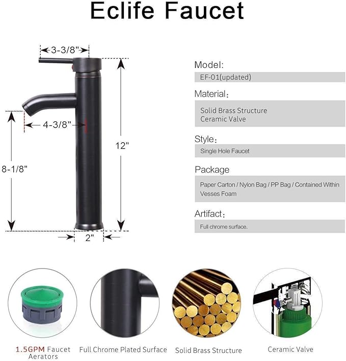 eclife 72" Modern Bathroom Vanity Sink Combo Freestanding Cabinet with Small Side Cabinet, Brown Round Glass Vessel Sink, Water Save Faucet, Drain (Black+A09)