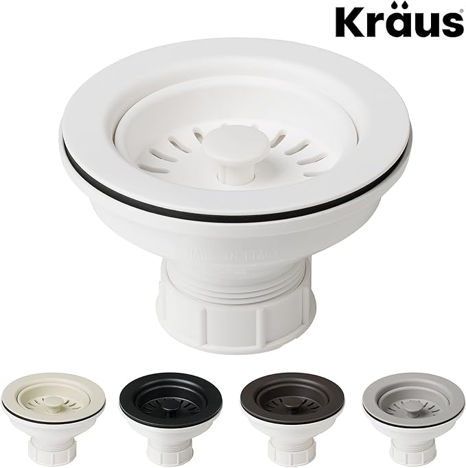Kraus Kitchen Sink Strainer for 3.5-Inch Drain Openings in White, PST1-WH