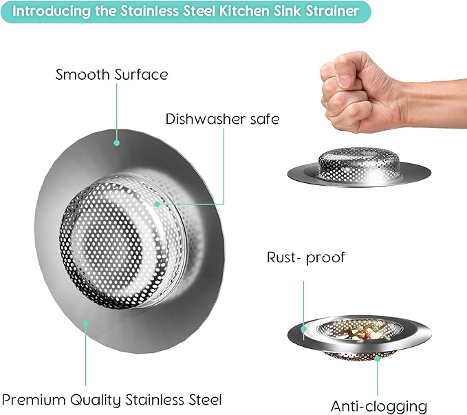 2Pack Sink Protectors for Kitchen Sink 13" x 11-5/8", 304 Stainless Steel for Kitchen Sink Grate With Center Drain, Sink Grate Sink Rack for Bottom of Sink with 2Pack Sink Strainers