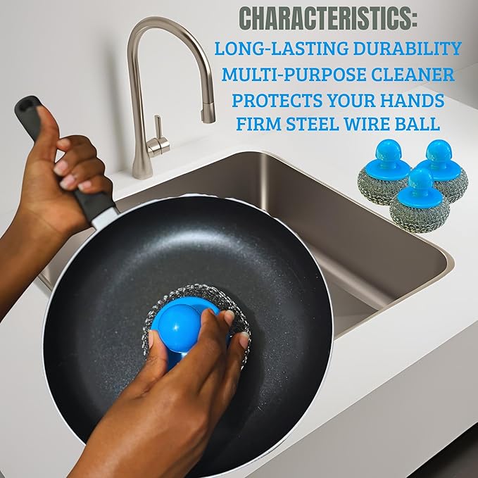 4Pcs Stainless Steel Scrubber with Handle.
