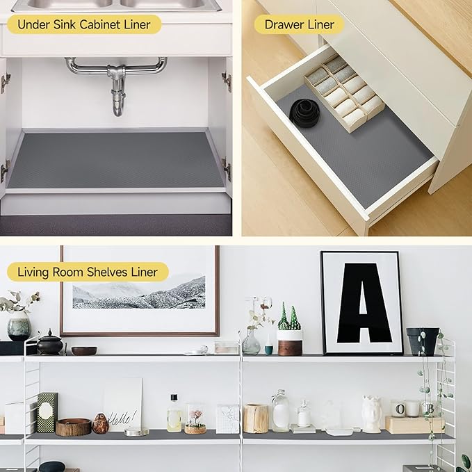 WochiTV Adhesive Shelf Liner 23.6 X 240 Inches Peel and Stick Kitchen Liner for Cabinets, Drawers Removable Protector Mat Waterproof Contact Covering for Dresser Pantry Countertops Shelves, Gray