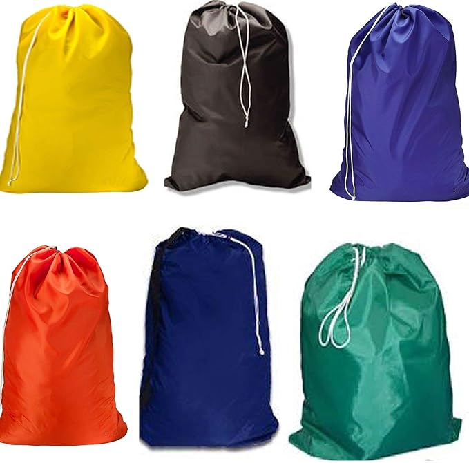 HomeLux Large 30 X 40 Inch Heavy Duty Nylon Laundry Bag with Drawstring Slip Lock Closure, Assorted Colors and Designs