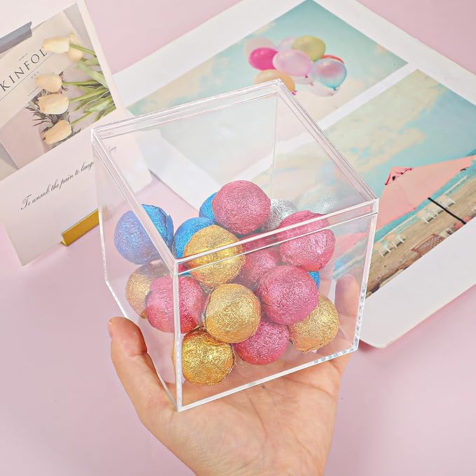 8PCS Clear Acrylic Box with Lid, 4x4x4 inch Small Decorative Storage Box for Display and Organize, Acrylic Cube Storage Container Drawer Organizer for Cosmetics Makeup Jewelry Party Favor
