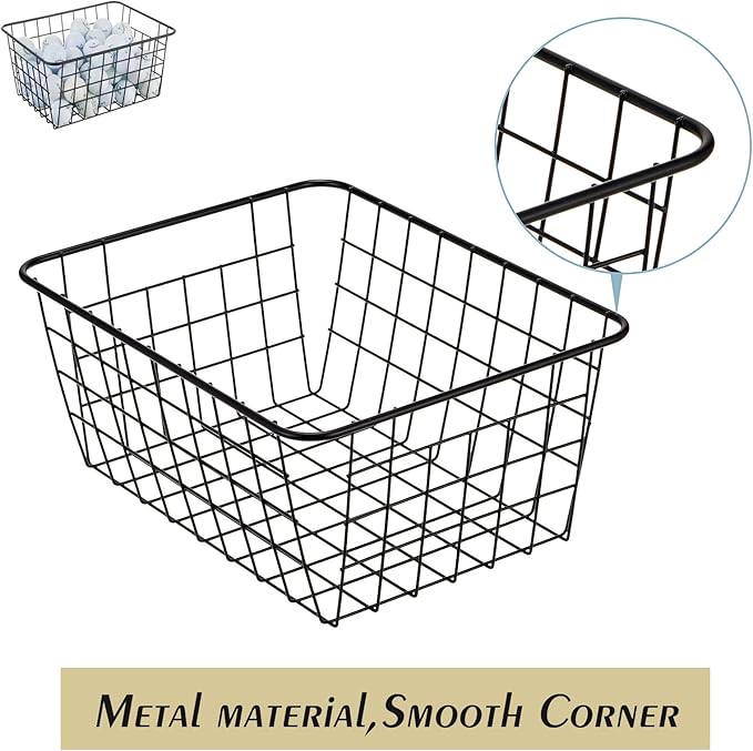 Wire Kitchen Storage Basket 4 Packs,Perfect Pantry Organization Accessories Basket,Laundry Basket,Countertop Organization, Suitable for Kitchen,Bathroom,Bedroom,Tabletop,Stackable,Bronze