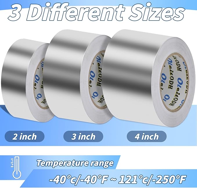 3 Pack Aluminum Foil Tape Bulk - 4 Inch x 55 Yards - Heavy Duty Metal Duct Tape, Aluminum HVAC Tape for Sealing & Patching, Air Ducts, Insulation Metal Repair, Professional Grade