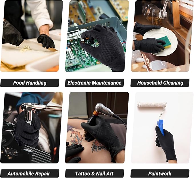 10 Mil Nitrile Gloves XL - 100 PCS Heavy Duty Mechanics Black Disposable Work Gloves for Cooking, Washing Dishes, Gardening, Cleaning, Painting, Chemical Resistant & Oil Resistant