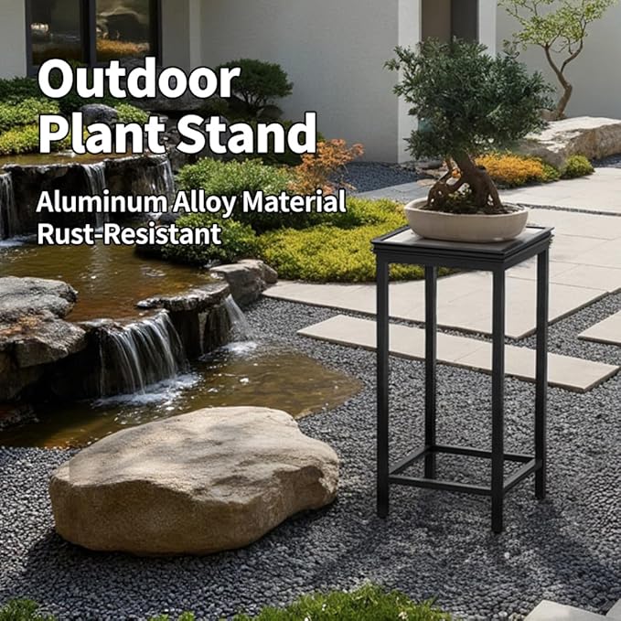 Tall Plant Stand Indoor, Modern Black Aluminum Alloy Plant Shelf, Corner Flower Pot Holder Organizer for Living Room, Balcony, Patio, Garden (L11.8 x W11.8 x H19.7 inch)