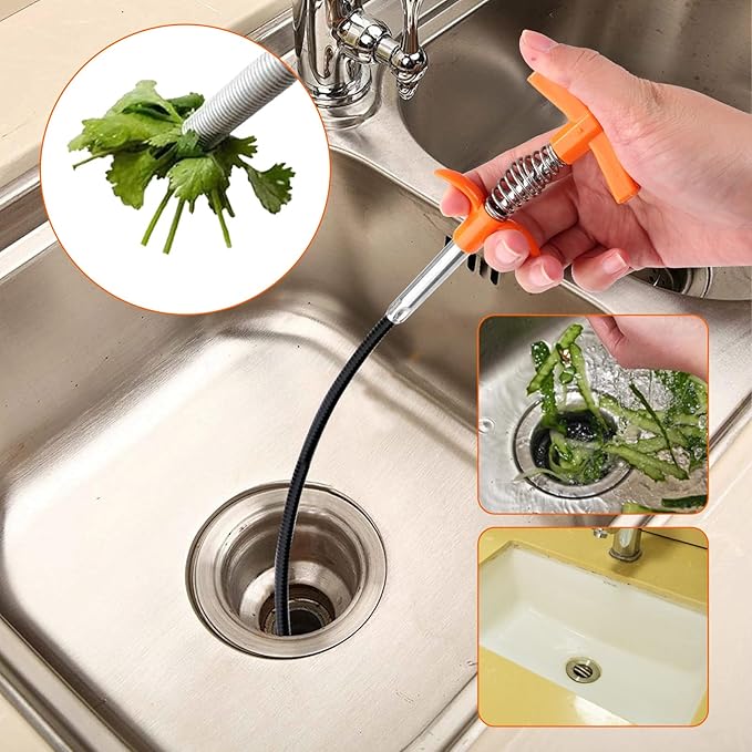 Drain Snake, Drain Clog Remover - Gutter Cleaning Tools Drain Cleaner for Toilet Sewer Shower Kitchen Bathroom Tub Clogged Drains Opener Cleaning Tool, Flexible Grabber Claw Pick Up Reacher (63 inch)
