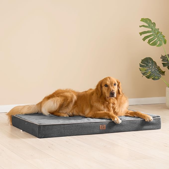 EHEYCIGA Memory Foam Dog Bed Orthopedic 47"x29",Waterproof Pet Bed for XXLarge Dog Bed ,Washable Pet Mat with Removable Cover, Dark Grey