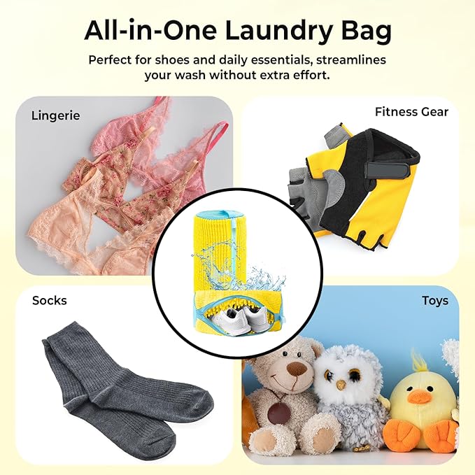 2PCS Shoe Washing Machine Bag with Pair of Shoes Tree and 4 Deodorizer Balls, Durable Zipper Reusable Shoe Washing Bag with 20000+ Fluffy Fiber Lining For 360ยฐ Cleaning for Sneakers