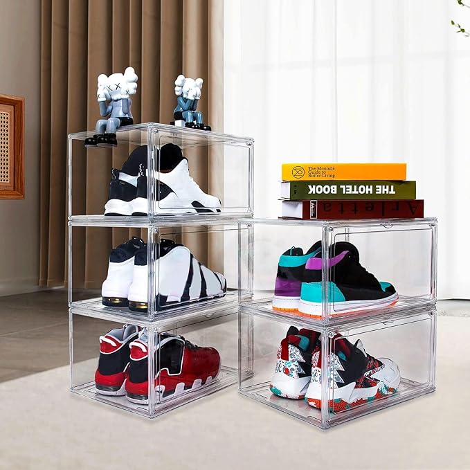 12 Pack Shoe Boxes,Acrylic Shoe Display Box,Stackable clear shoe box,Clear Plastic Stackable Sneaker Box,Shoe Containers,Shoe Case,Sneaker Storage,Fits Up to Size 14