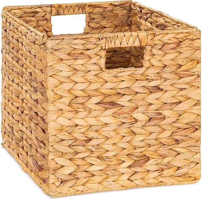 10.5x10.5in Storage Baskets Set of 5 Water Hyacinth Baskets,Foldable Handwoven Storage Cubes,Wicker Cube Baskets Laundry Organizer Totes for Bathroom, Bedroom, Laundry, Pantry, Shelves