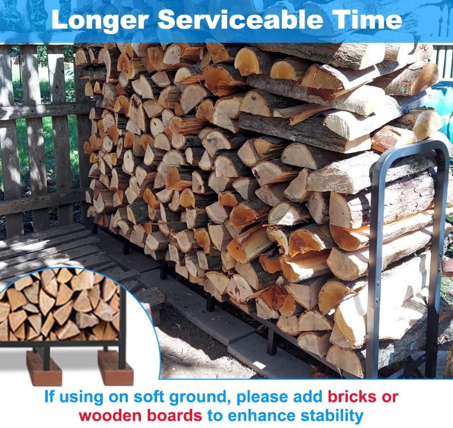 8ft Firewood Rack Holder, Adjustable Heavy Duty Fire Log - Image 7