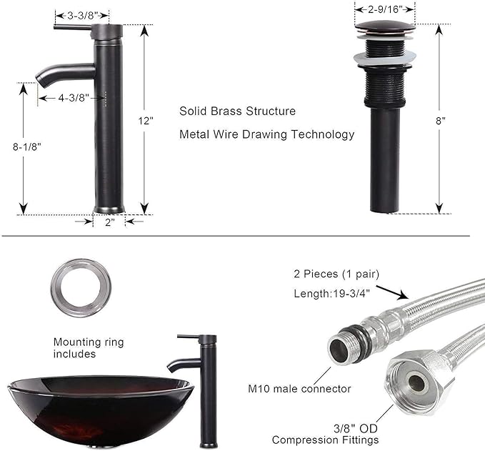 eclife 72" Modern Bathroom Vanity Sink Combo Freestanding Cabinet with Small Side Cabinet, Brown Round Glass Vessel Sink, Water Save Faucet, Drain (White+A09)