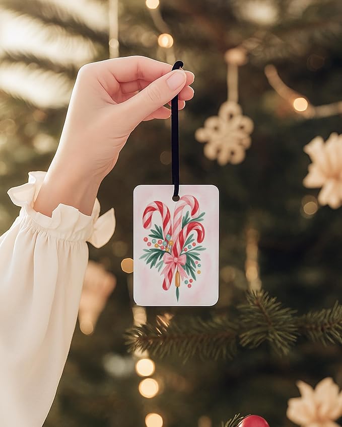 Preppy Christmas Berry Air Freshener 4 Pcs, Pastel Pink Green Candy Cane Bauble Bell Xmas Hanging Air Freshener for Cars Closet Drawer Books, Christmas Car Accessories Mirror Decor for Women
