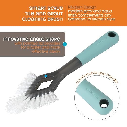 CLR Brilliant Bath Foaming Bathroom Cleaner Spray, 26 Ounce Bottle (Pack Of 2) & Casabella Smart Scrub Heavy Duty Tile and Grout Cleaning Brush, Gray, Grey/Aqua (15933)