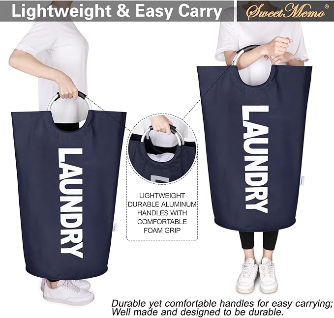 Large Laundry Basket Collapsible 95L, Tall Laundry Bag with Handles for Boys, Student, – Fioldable Dirty Clothes Hampers for College Dorm,Laundry Room, Lightweight, Sturdy - Navy Blue