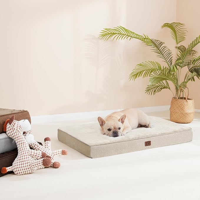 EHEYCIGA Memory Foam Dog Bed Orthopedic 30"x20",Waterproof Pet Bed for Medium Dogs ,Washable Pet Mat with Removable Cover, Beige