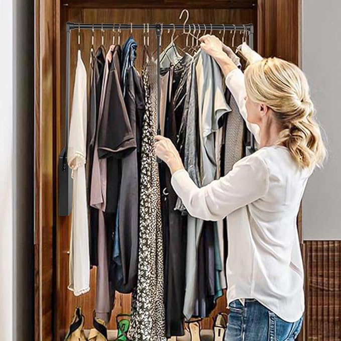 Put Down Closet Rod 2 Pack, Adjustable 35-47.6 Inch Wardrobe Lift Rail Organizer Two-way Buffering Heavy Duty Wardrobe Hanger for Cabinet, Organizer Storage System Side Mounted, 33 lbs Load Capacity