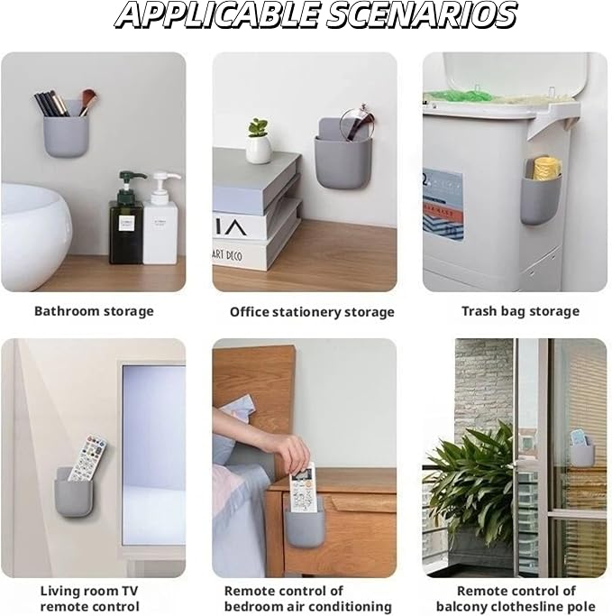 4-Pack Adhesive Wall Organizer, Multipurpose Stick-on Storage Box for Remote Phone Pen Keys, for Kitchen Bathroom Office (4 Colors) (Gray)