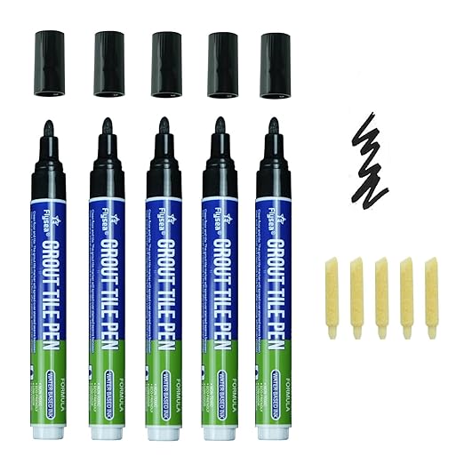 5 Pieces Pens Grout Paint Pens Repair Marker with Replaceable Nib Tips to Restore Grout Lines,Make Grout White Again (Black)