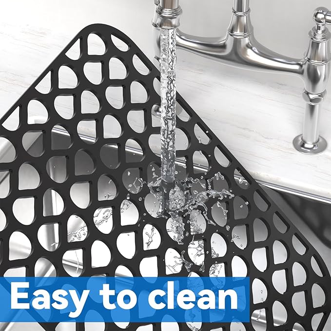 Kitchen Sink Mats,1Pcs TOOVEM 13.6"x11.6" Kitchen Sink Protector Grid for Bottom of Center Drain, Non-slip Heat Resistant Liner for Farmhouse Stainless Steel Porcelain Black