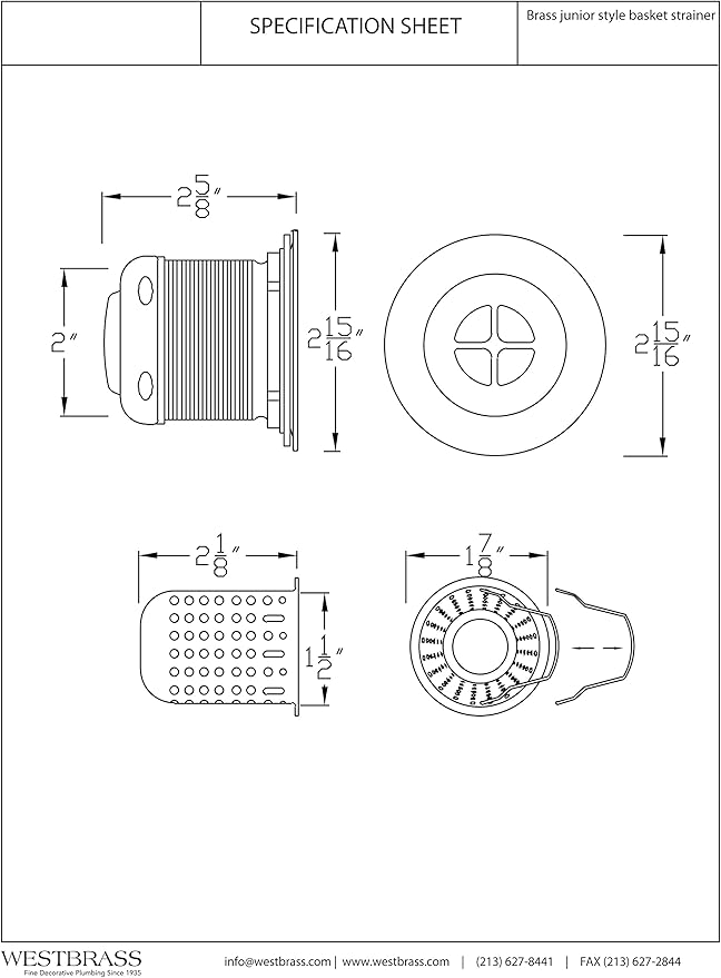 Westbrass A218-62 Junior Bar and Laundry Sink Drain Assembly with Removable Strainer Basket, Matte Black