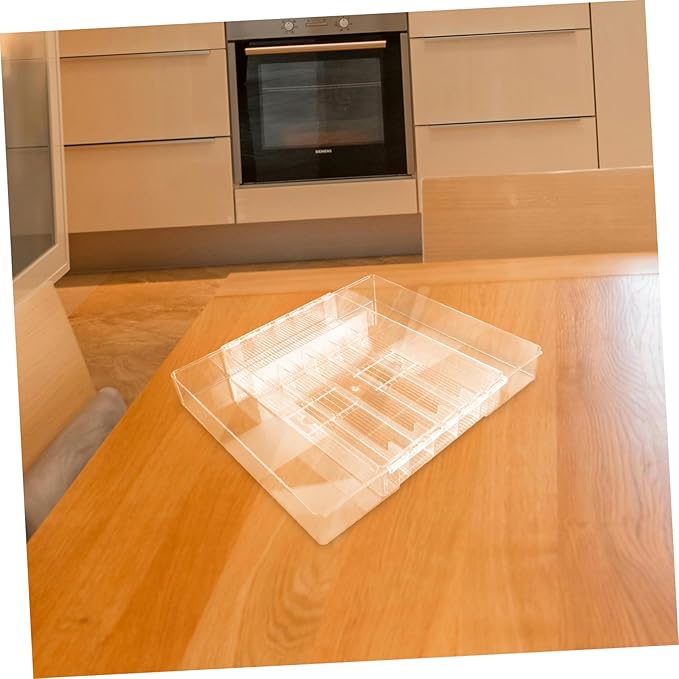 Cabilock Expandable Cutlery Tray Acrylic Silverware Organizer Lid Drawer Dividers for Kitchen Silverware Organizer Box