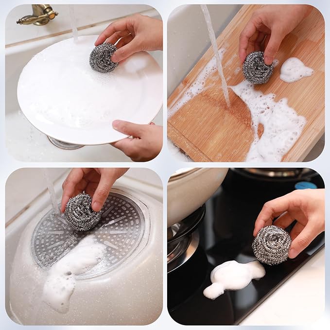 200 Pcs Stainless Steel Wool Scrubber Bulk Steel Wool Sponges Pack Metal Dishwashing Wire Scouring Pads Heavy Duty Clean Dish Pot Pan and Oven for Cleaning Kitchen Bathrooms and More