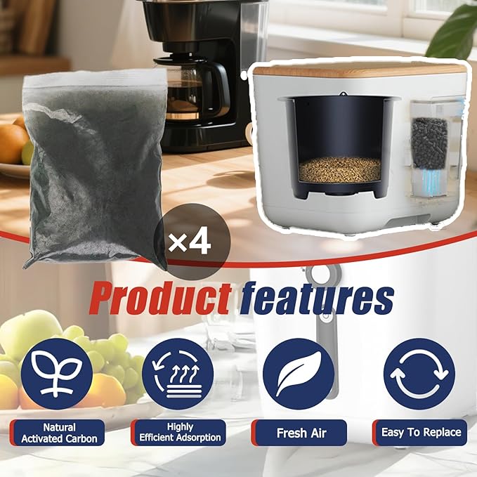 4-Pack (2 pounds) Activated Charcoal Filter Refill for IDOO Kitchen Waste Composters, Odor-Absorbing Replacement Carbon Compatible with IDOO 3L Indoor Electric Composter
