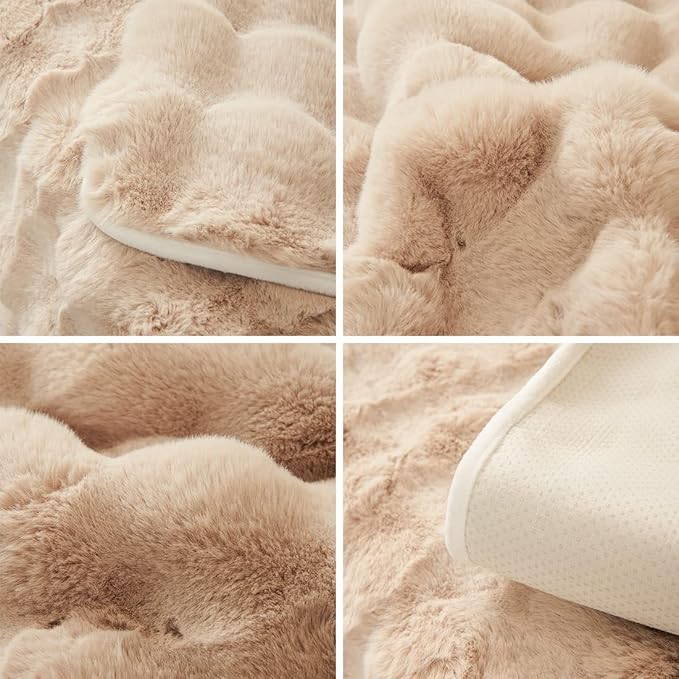 Soft Warm Faux Fur Couch Sofa Cover Thick Shaggy Fuzzy Sectional Couch Cover Non-Slip Solid Color Plush Sofa Slipcover Furniture Protector for Kids, Pets (Light Brown,43"x43")