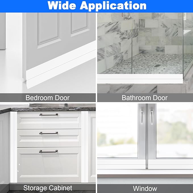 ToLanbbt Weather Stripping Silicone Door Seal Strip 3 in x 20 ft Door Draft Stopper Self Adhesive Tape, Side & Bottom Gaps Insulation Strip for Glass Shower Sliding Window, White