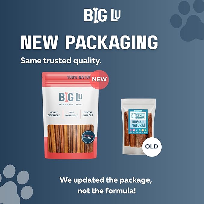 Big Lu - 6” Bully Sticks, 12 Count, Long-Lasting, Low-Odor, 100% Grass-Fed Beef Chews for All Dog Breeds, Natural Single-Ingredient, Fully Digestible Treats
