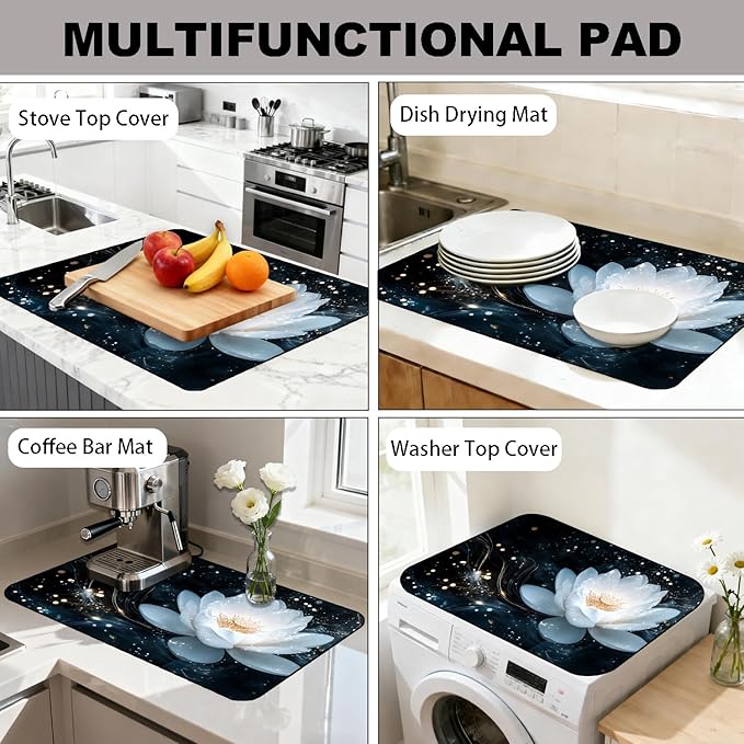 Glass Stove Top Covers for Electric Stove, Heat Resistant Counter Protector Mat, Non Slip Waterproof Surface Cover for Kitchen Counter and Cooktop (Night Lotus, 28"L x 20"W)